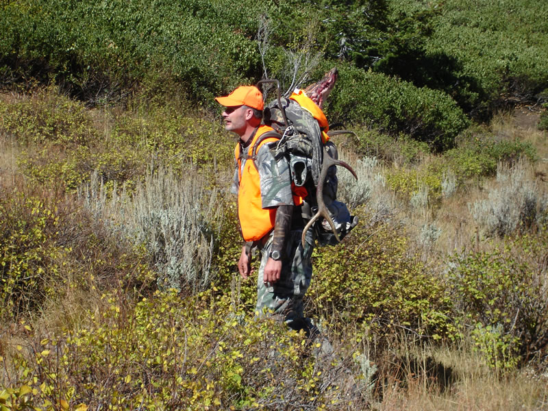 Hauling the elk up to the sadle with my HideAway Expeditions frame pack