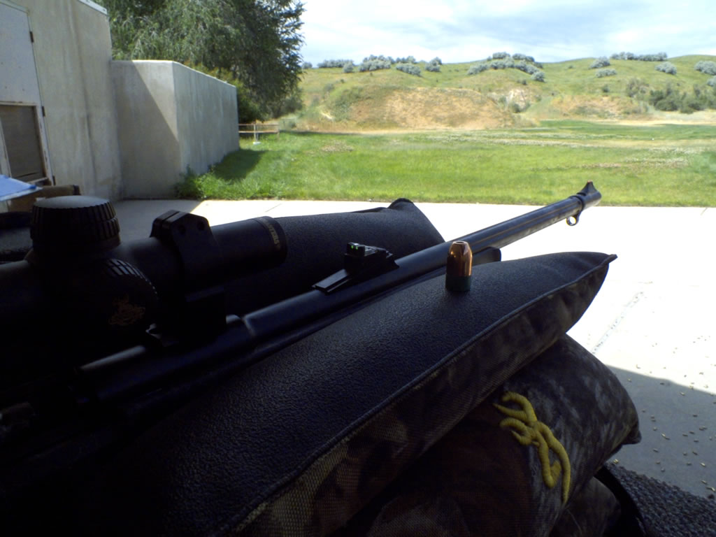 CVA Firebolt muzzleloader with Nikon Buckmast 1x20 scope and a Powerbelt 295g bullet.