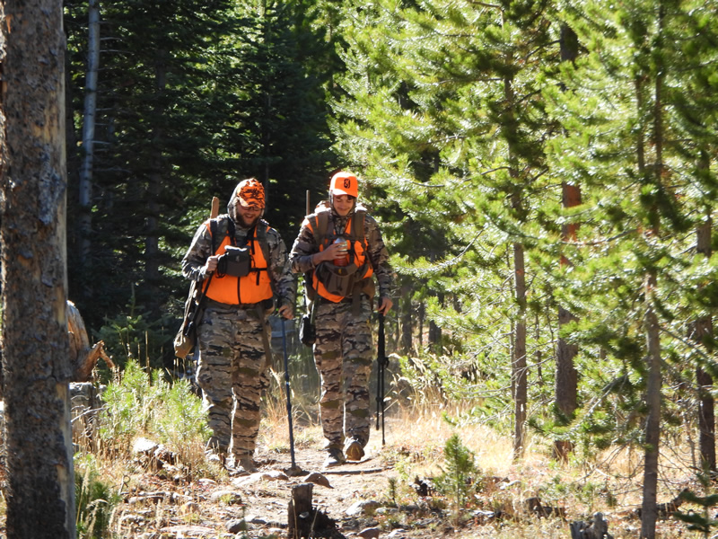 Hiking while hunting elk.