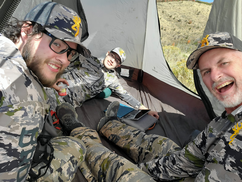 Hanging out in the tent while hunting.